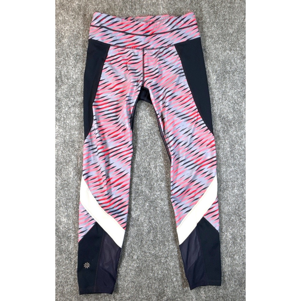 Athleta Womens Pink Grey Abstract Print Mesh Panel Athletic Leggings Size S